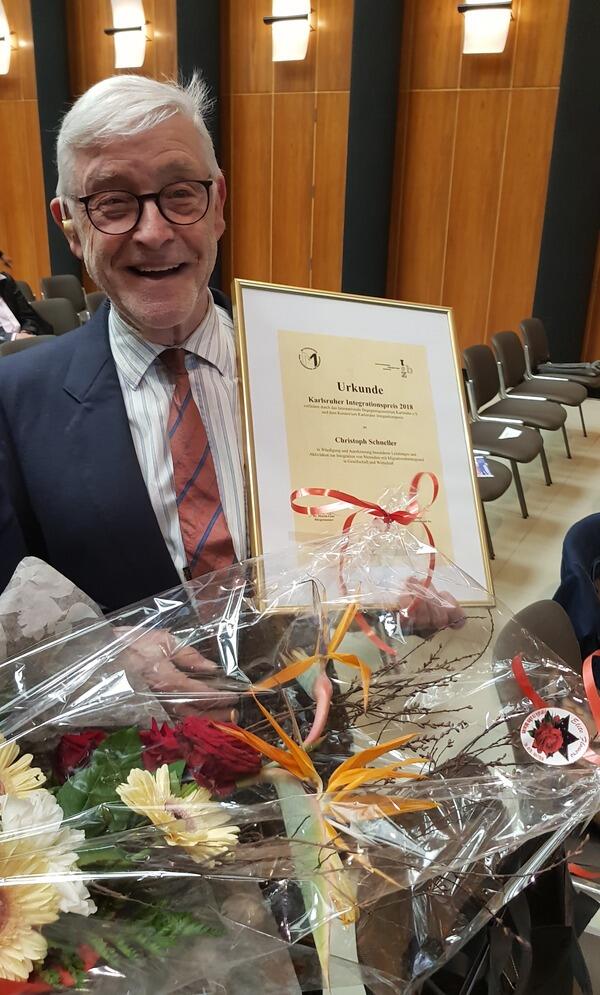 Christoph mit dem Integrationspreis der Stadt Karlsruhe 2018